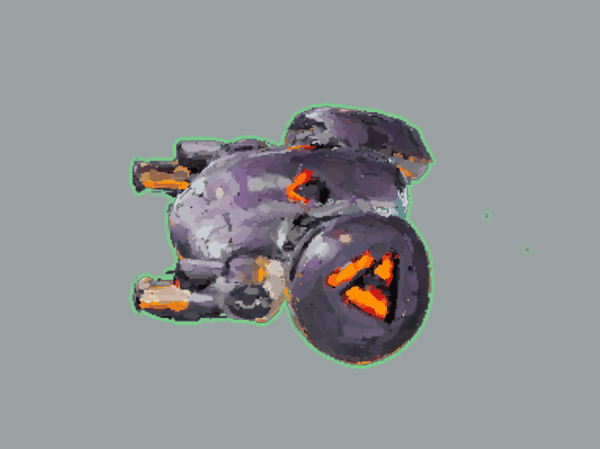 Animated: engine ignition, blue emission on the engine part and an ion trail